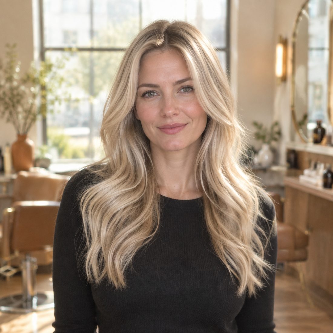 Client with a fresh blonde blow-out at Serendipity Hair Studio